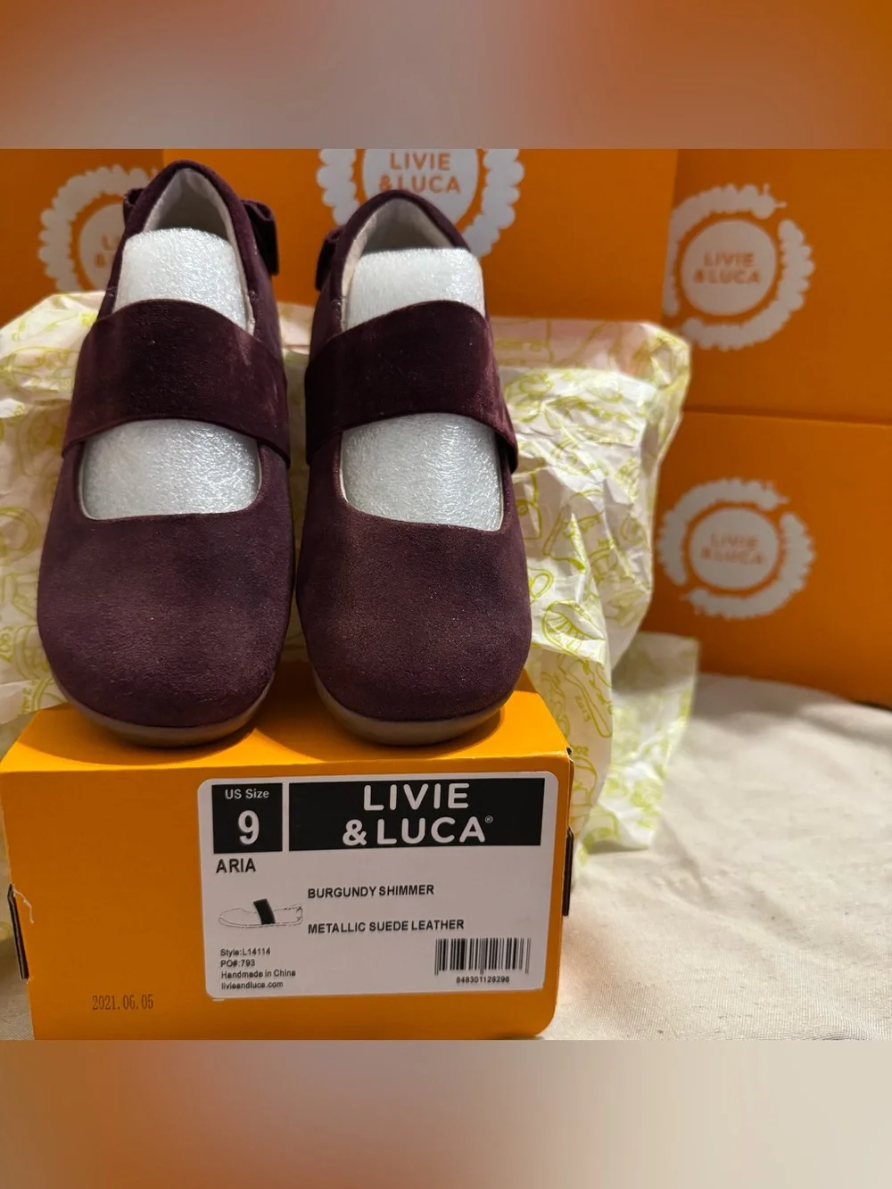 Livie & Luca Aria Ballet Flats -Burgandy Shimmer (Size 9) EUC With Box